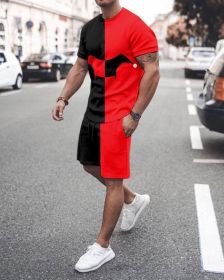 3D T-shirt digital printing short-sleeved shorts suit men's casual beach pants two-piece set (Color: TZ52, size: 5XL)