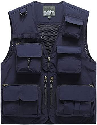 Mens 3 Solid Color Plaid Vests Zip Placket Waterproof Coats