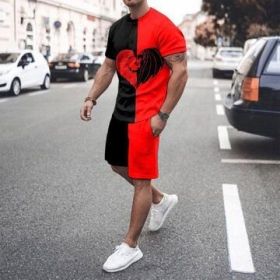 3D T-shirt digital printing short-sleeved shorts suit men's casual beach pants two-piece set (Color: TZ07, size: 6XL)