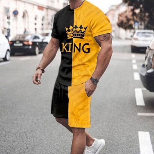 3D T-shirt digital printing short-sleeved shorts suit men's casual beach pants two-piece set