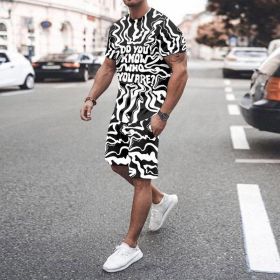 3D T-shirt digital printing short-sleeved shorts suit men's casual beach pants two-piece set (Color: TZ13, size: 3XL)