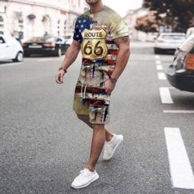 3D T-shirt digital printing short-sleeved shorts suit men's casual beach pants two-piece set (Color: ZT05, size: 2XL)