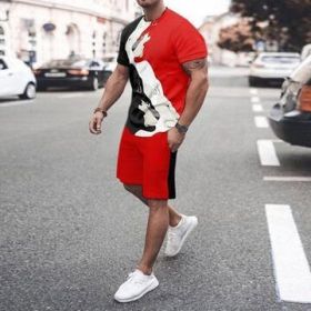 3D T-shirt digital printing short-sleeved shorts suit men's casual beach pants two-piece set (Color: TZ03, size: S)