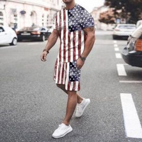 3D T-shirt digital printing short-sleeved shorts suit men's casual beach pants two-piece set (Color: TZ04, size: 5XL)