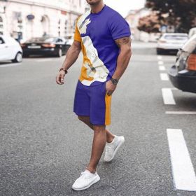3D T-shirt digital printing short-sleeved shorts suit men's casual beach pants two-piece set (Color: TZ15, size: M)