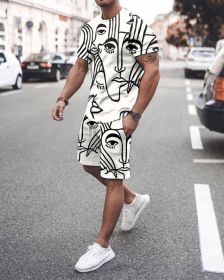 3D T-shirt digital printing short-sleeved shorts suit men's casual beach pants two-piece set (Color: TZ23, size: 3XL)