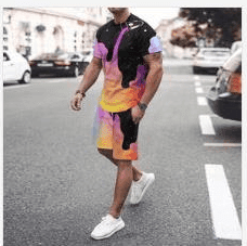 3D T-shirt digital printing short-sleeved shorts suit men's casual beach pants two-piece set (Color: TZ-01, size: 2XL)