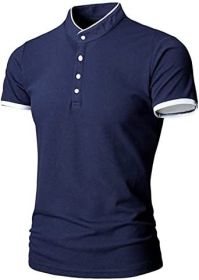 Men's Casual Colorblock Shirts Fashion Slim Fit T-Shirts Polo Shirts Short Sleeve Sports Shirts (Specification: Dark blue-L)