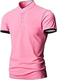 Men's Casual Colorblock Shirts Fashion Slim Fit T-Shirts Polo Shirts Short Sleeve Sports Shirts (Specification: Pink-S)