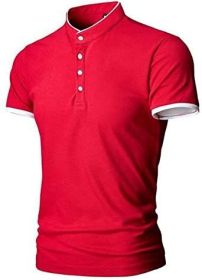 Men's Casual Colorblock Shirts Fashion Slim Fit T-Shirts Polo Shirts Short Sleeve Sports Shirts (Specification: Red-M)