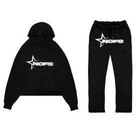 Tracksuit Mens Y2k Loose Casual Jogging Suit Nofs Printed Streetwear Hoodie Sweatpants Set (Color: BLACK, size: XL)