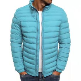 Euro Winter New Men's Solid Cotton Shirt Casual Warm Cotton Jacket Men's Jacket (Color: LIGHT BLUE, size: XXL)