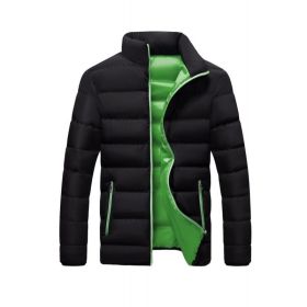 2022 cotton padded clothes men's running distance men's coat new winter stand collar down cotton padded clothes thickene (Color: Black green, size: 2XL)