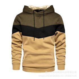 New men's fleece sweater splicing Hoodie autumn winter leisure sports sweater Plush casual coat (Color: KHAKI, size: 4XL)