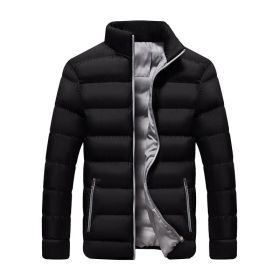 2022 cotton padded clothes men's running distance men's coat new winter stand collar down cotton padded clothes thickene (Color: Black Gray, size: 2XL)