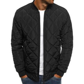 winter men's fashion jacket Lingge warm stand collar cotton padded clothes men (Color: BLACK, size: XL)