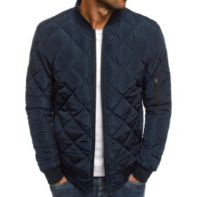 winter men's fashion jacket Lingge warm stand collar cotton padded clothes men (Color: Navy, size: L)