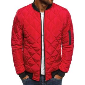 winter men's fashion jacket Lingge warm stand collar cotton padded clothes men (Color: Red, size: XXXL)
