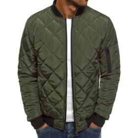 winter men's fashion jacket Lingge warm stand collar cotton padded clothes men (Color: Army Green, size: XXXL)