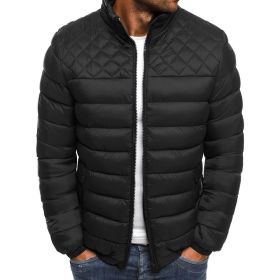 Autumn and winter new men's stand collar solid color simple fashion Ling grid cotton clothes men's fashion (Color: BLACK, size: XXXL)