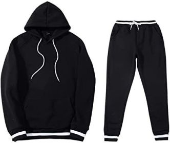 Mens 2 Piece Tracksuit Running Jogging Hoodie Pants Sets Loose Hooded Plus Velvet and Thick Sport Suit (Color: BLACK, size: M)