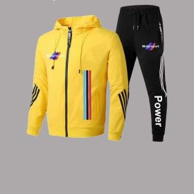 For Bmw Men's Casual Sports Suit Zipper Hooded Jacket + Pants Tracksuit Sweatshirt Casual Male Set (Color: Gold, size: 3XL)