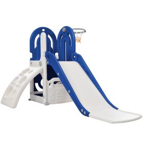 Toddler Climber and Slide Set 4 in 1; Kids Playground Climber Freestanding Slide Playset with Basketball Hoop Play Combination for Babies Indoor & Out (Color: Blue)