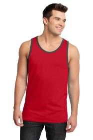 District Young Mens Cotton Ringer Tank DT1500 (Color: New Red/ Charcoal, size: S)