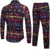 Men's Casual Ethnic Style Two-Piece Sets,Long Sleeve Fashion Cotton and Linen Floral Pattern Tracksuits